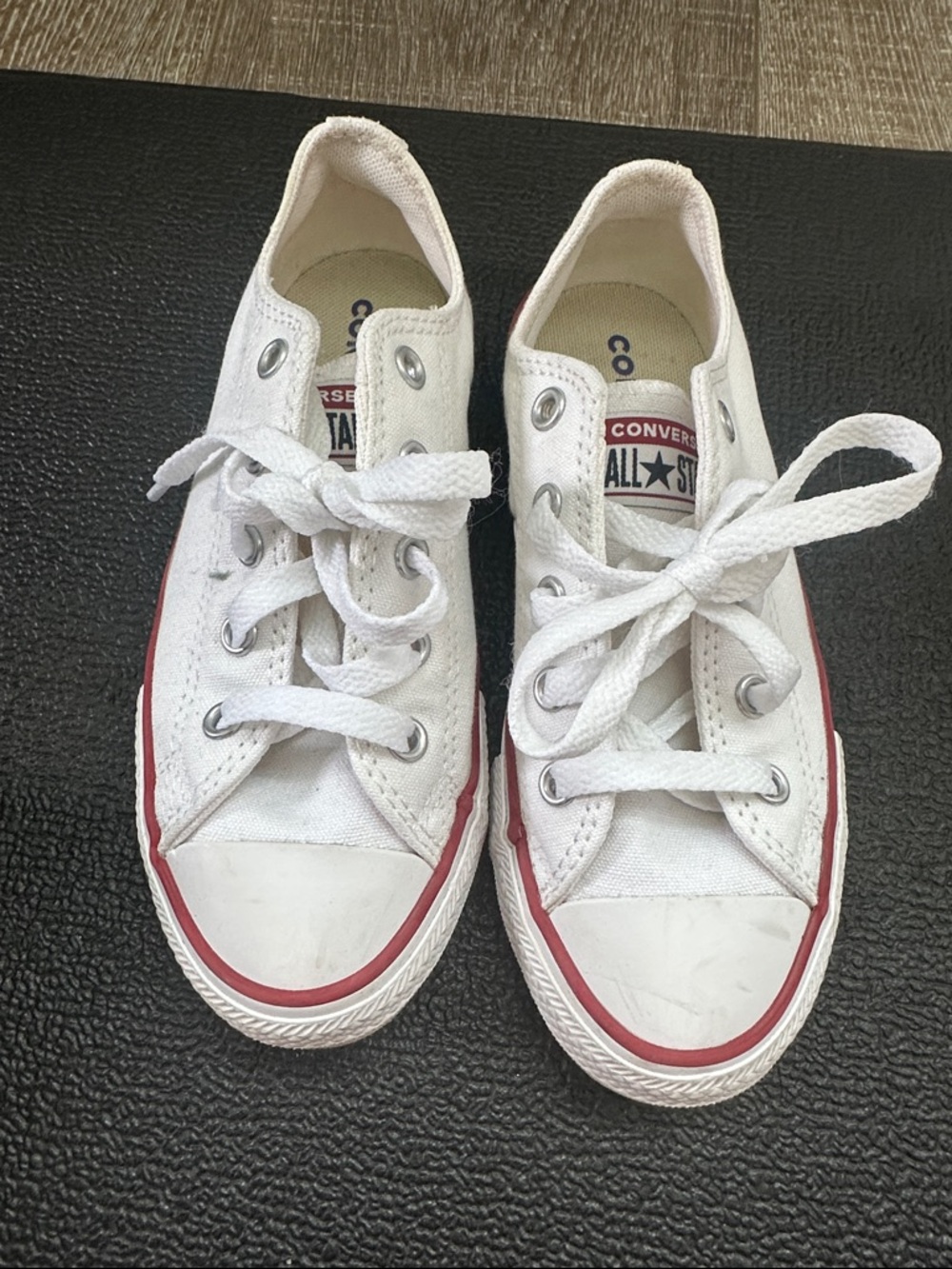 Converse Kids White Low-Top Canvas Sneakers with Red Trim size 13